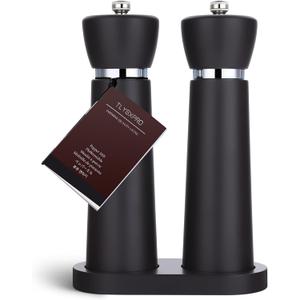 Wooden Salt and Pepper Grinder Set  Refillable Salt and Pepper Mill with Adjustable Upgraded Large Size Ceramic Burr  Manual Pepper Grinder with Beech Wood Body  8.3 Tall (Chocolate Wood)