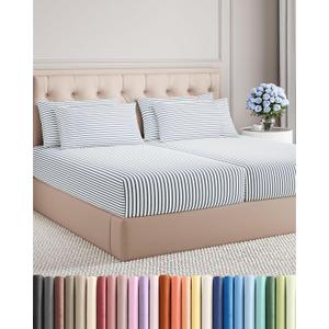 Split King 7 Piece Sheet Set - Comfy, Breathable & Cooling - Hotel Luxury Bedding for Women, Men, Kids, Teens and Children - 1 Flat & 2 Fitted Sheets & 4 Pillowcases w/ Deep Pockets - Blue Stripes 2