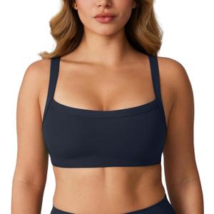 Hugcurve Adjustable Sports Bra Square Neck Wireless Padded Yoga Workout Tops (XX-Large, Twilight Blue)