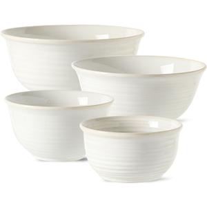 Hasense Porcelain Mixing Bowls, 2.8/2.1/1.0/0.5 Qt, Handmade Large Salad Serving Bowls for Kitchen, Deep Nesting Dishes for Cooking and Baking, Microwave Dishwasher Safe, Clay-Infused White