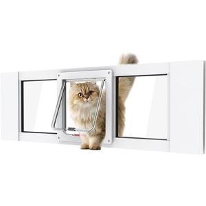 Aluminum Cat Door for Windows - Adjustable to Fit Window Width 32"-36", Quick-Fit Cat Door Window Insert, Magnetic Suction Design, Perfect for Cats (White Tall)