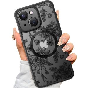 SEXYMOM Magnetic for iPhone 14 Case - Wireless Charging Compatible,Military Drop Tested Cover,Cute Floral Design for Women and Girls,Slim Fit Translucent Matte Phone Case - Flower Garden