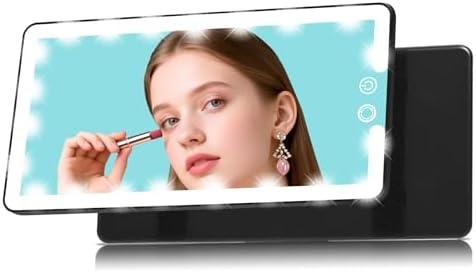 Car Visor Vanity Mirror with Light, Rechargeable Dimmable Touch LED Sun Visor Mirrors, Large Detachable Vanity Makeup Mirror with 3 Color Modes for Truck SUV Car Accessories Essential for Women(Black)