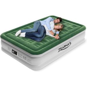 Air Mattress Queen with Built in Pump - Upgraded Blow Up Bed, 2 Mins Quick Self Inflatable with Double Air Chamber, 18"/650lbs Max, All Night No Lost Air, for Camping,Home,Portable Travel (Green)
