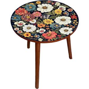 Mandala Round End Table, Small Round Drink SideTable, 3 Legged Living Room End Tables, Mid Century Modern Small Coffee Table for Bedroom Balcony Living Room (15.75" D x 18.5" H) (Madala, Walnut)