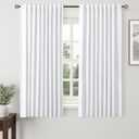 White Linen Blackout Curtains for Bedroom 63 Inch Length 2 Panels Set Back Tab Pocket Neutral Farmhouse Living Room Darkening Curtains Track System Thermal Insulated Black Out Drapes 52x63