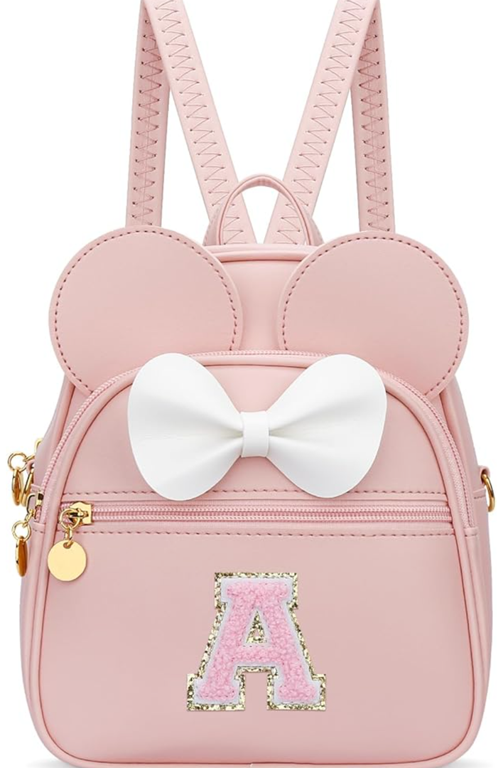 Girls Initial Bowknot Cute Mini Backpack for Toddler, Travel Small Girl Backpacks, Personalized Trendy Stuff Gift for Little Girls and Kids(A, Pink)