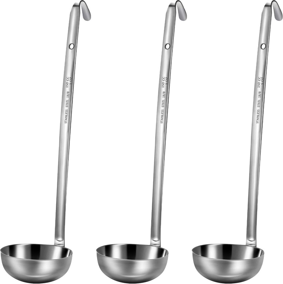 meekoo 3 Pieces Stainless Steel Ladle Soup Handle Ladle with Pouring Rim for Kitchen Cooking Soup Sauce(5 oz)