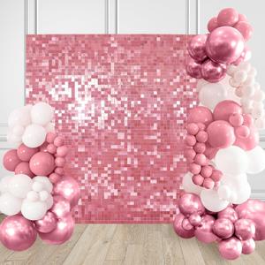 9FTx4FT Shimmer Wall Backdrop Pink Sparkle Backdrop Girls Birthday Sequin Wall Panels for Wedding Anniversary Background Baby Shower Balloon Decor