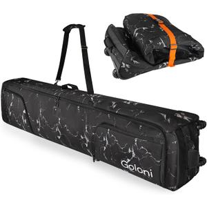 Goloni Ski Bag with Wheels,Padded Snowboard Bag for Air Travel,600D Waterproof Fabric,Foldable Snow Bag Fits 2 Pairs Skis (175cm, Black White)