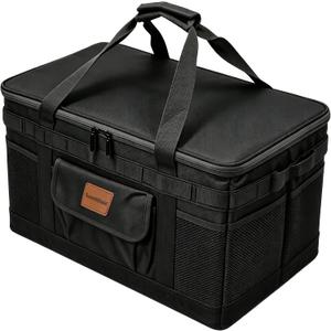 57L Tactical Camping Storage Bag - Black, Waterproof, Foldable Utility Tote Bag with Axe Holder, Outdoor Picnic Organizer for Camping, Hiking, BBQ,Trunk Organizer, X-Large