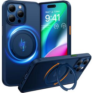 TORRAS 2024 Upgraded 360 Rotatable Ring for iPhone 13 Pro Max Case, Fit for Magsafe with Stand, Magnetic Ring Holder, Military Grade Shockproof Translucent Back Slim Phone Case Ostand R, Space Blue