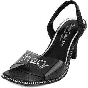 Juicy Couture Women's High Heels - Slingback Dress Sandals Featuring Lucite Strap and Dazzling Rhinestone Logo Embellishments (9.5, Greysi Black)