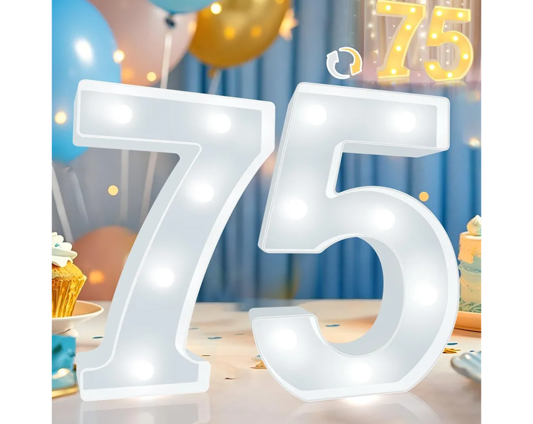 Pooqla 75th Birthday Decoration for Woman Man, Decorative LED Light Up Numbers, Marquee Numbers 75 Sign for Party Backdrop 75th Wedding Anniversary Decor, Warm White and Cool White Number 75