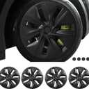 FORAUTOMOD Tesla Model Y 19 Inch Wheel Covers, Matte Black, 4 Pcs, ABS Material, Snap-On, Fits Tesla Model Y, 19-inch Wheel Compatible (19inch-Model Y 2021+, Matte Black-Gemini Dark(Asymmetry))