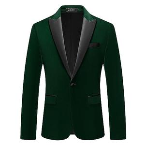 Mens Velvet Blazer Slim Fit Suit Jacket for Men Peaked Lapel One Button Tuxedo Blazer Wedding Prom Dinner Green, L