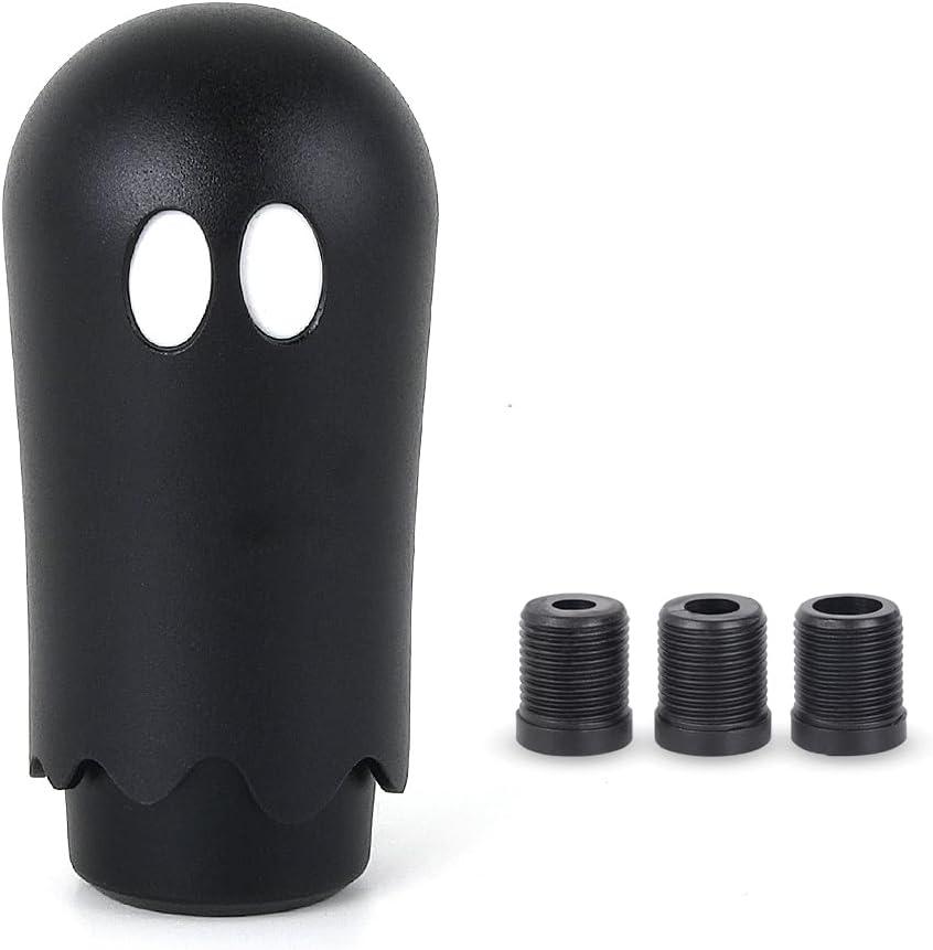 muge racing Ghost Shift Knob, Aluminum Weighted Automotive Gear Shift Manual knobs Lever with 3 Threaded Adapters M8 M10 M12 x 1.25, Universal for Vehicle Funny Cool Spooky Car Accessories (Black)