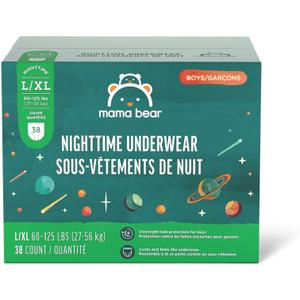 Amazon Brand - Mama Bear Nighttime Underwear for Boys, Hypoallergenic, Size Large/Extra-Large (38 Count) White