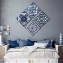 Bedroom Decor Canvas Wall Art Flower Pattern Prints Bathroom Abstract Pictures Modern Navy Framed Wall Decor Artwork for Walls Hang for Bedroom 4 Pieces Wall Decoration Size 14x14 Each Panel