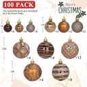 100ct Christmas Ball Ornaments Set, Bronze Copper Brown Dark Gold Xmas Tree Decorations, Shatterproof Decorative Hanging Balls with Brass-Tone Metallic Finish for Party Holiday Home Decor