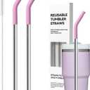 Metal Straws for Stanley Cups 14 oz & 20 oz,Replacement Stainless Steel Short Straw with Silicone Tip Reusable for Stanley Quencher H2.0 Small Tumbler,Dishwasher Safe,100% BPA Free(8.6 Purplish Pink)