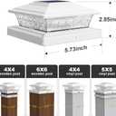 Solar Post Cap Lights Outdoor 6pack, Waterproof Fence Post Lights with 16 Ultra Bright LEDs Fit 4x4/5x5/6x6 Wood/Vinyl Posts, White Deck Post Lights with Warm/Cool White for Garden, Patio, Porch, Yard