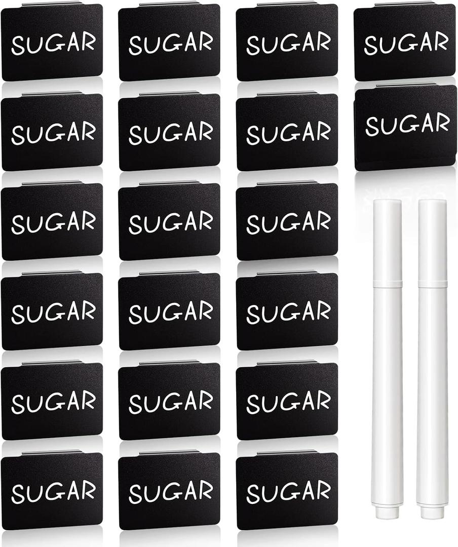 Plastic Basket Label Clip, Bin Clip Labels on Baskets Pantry Storage Box Clip Label Include 20 Pieces Label Bins Clip + 2 White Chalk Makers, Label Holder Set for Kitchen Office Home Organization