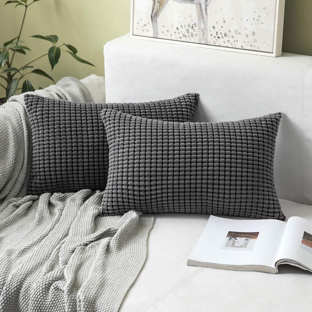 MIULEE Pack of 2 Lumbar Pillow Covers Super Soft Corduroy Decorative Throw Pillows Grey Couch Home Decor for Cushion Sofa Bedroom Living Room 12 x 20 Inch