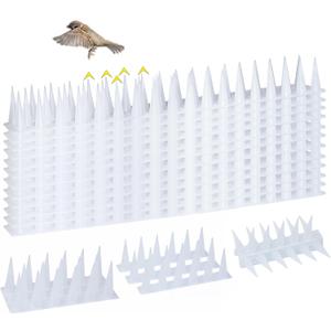 Bird Spikes, 13.2FT Outdoor Bird Deterrent Spikes Device for Birds Pigeon Woodpecker Squirrel Raccoon Cat, Plastic Bird Deterrent for Outside, Patio, Roof, Sill, Fascia (Clear, 12Pcs)