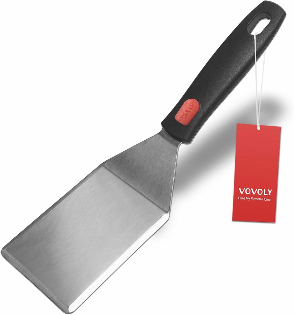 Small Spatula for Cast Iron Skillets, Full Tang silicone Handle, Heat Resistant, Commercial Grade Heavy Duty Turner, Press Burger Spatula Turner for Flipper, Cooking, Serving, 2.7" Wide (3" x 4")