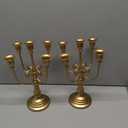 Romadedi Candelabra Gold Candle Holders - 5 Arm 11.8" Wedding Candlestick Holder for Theme Party Table Centerpiece Decor Dining Room Birthday Holiday Christmas, Set of 2