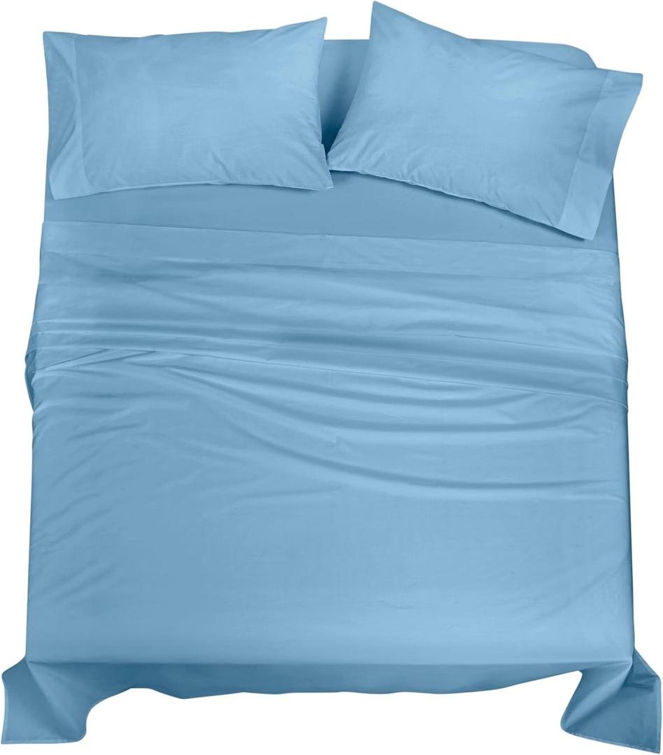 ROYALE LINENS 100% Organic Cotton Full Sheet Set - Percale Weave - 4 Pieces Set - 1 Flat, 1 Deep Pocket Fitted Sheet and 2 Pillowcases - Lake Blue Bed Sheets - Sbanas Full - Crisp Cool (Lake Blue)