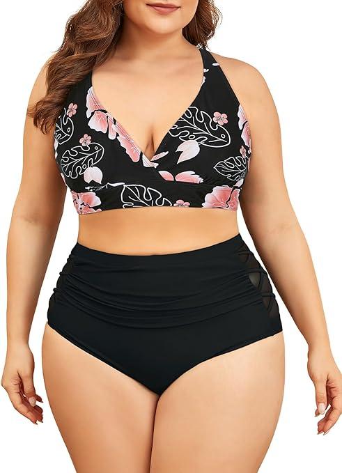 American Trends Womens Plus Size Bikini Two Piece Swimsuits Tummy Control Bathing Suits High Waisted Bikini Swimwear, XXL