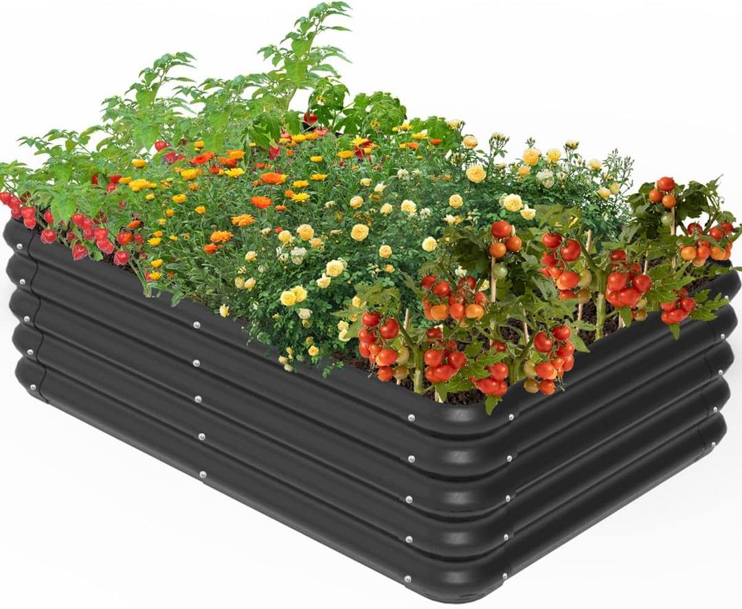 Outside Raised Garden Bed Kit for Vegetables, Herbs, Flowers, and Fruits, 3.0x1.8x1.0ft Planters Box for Outdoor Plants, Black