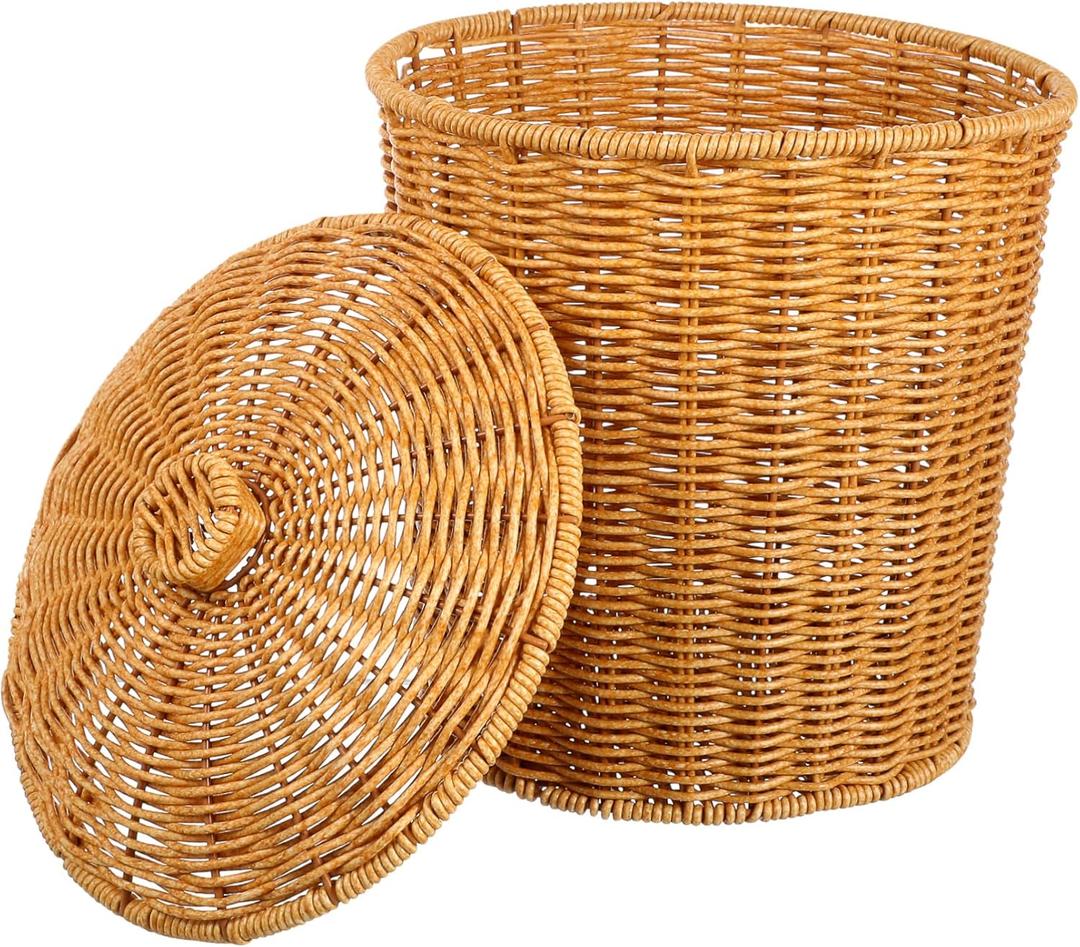 Portable Woven Laundry Basket Lid Handheld Sundries Container for Clothes Bedroom Storage Multi-Functional Organizing Bin Rustic Rattan Design