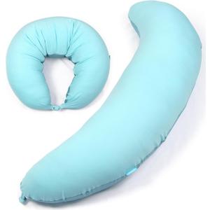 BYRIVER 39" Mint Green Blue C Shaped Body Pillow for Side Sleeping Adults Men Women, Anxiety Relief Hug Pillow, Small Pregnancy Pillow Legs Knees Support, Gifts for New Moms (L)
