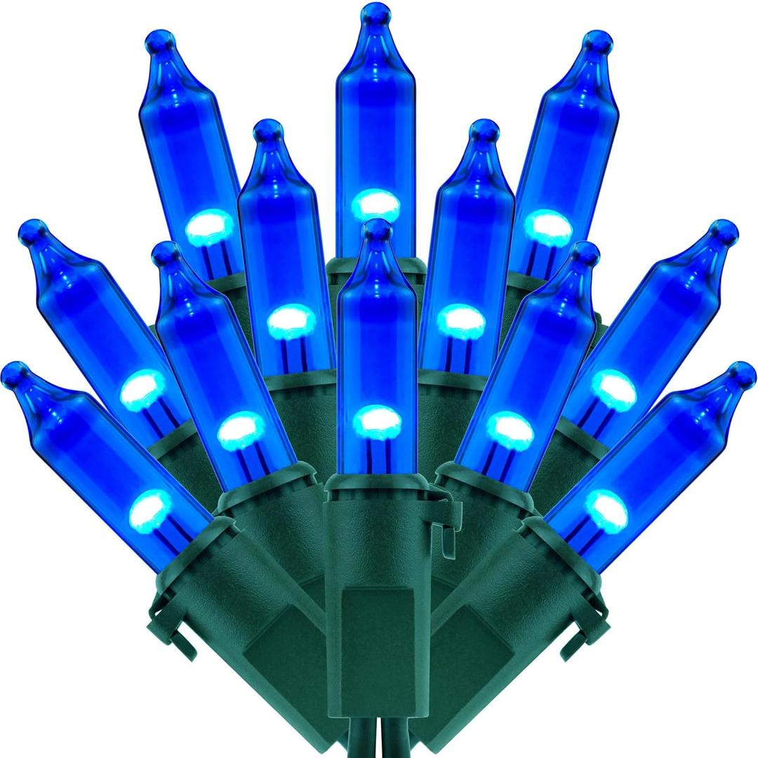 200 Blue Christmas Lights, Pack of 2 Strands 100 Count 33 ft Green Wire Incandescent-Style LED String Light (Blue)