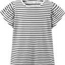 Girls Summer Shirts Kids Striped Ruffle Sleeve T Shirts Crew Neck Casual Tops Cute Short Sleeve Tees
