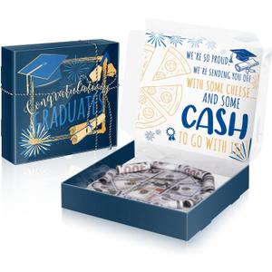 6 x XiaosRen Graduation Pizza Money Box for Cash Gift Money Holder Funny Pizza Gift Boxes for Surprise Holder Graduation Season Grad Party Supplies (Cash Not Include)(Blue)