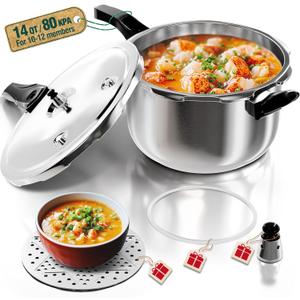 WantJoin Stainless Steel Pressure Cooker, Spring Valve Safeguard Devices, Gas Stove Eletric Stove Cooking (14qt)