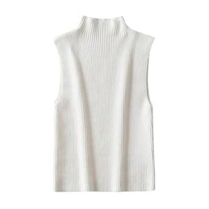 Pretty Garden Women Knitted Tank Tops Mock Neck Sweater Vest Sleeveless Slim Fitted Pullovers Tops Whites Small