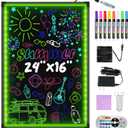 Hosim LED Message Writing Board, 24" x 16" Illuminated Erasable Neon Effect Restaurant Menu Sign with 8 Colors Markers, 7 Colors Flashing Mode DIY Message Chalkboard for Kitchen Wedding Promotions