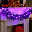 Capoda Halloween Black Leave Garland 6ft Norfolk Artificial Black Pine Garland Halloween Vines with 20 Lights for Fireplace Mantel Stairs Porch Table Wall Door Yard Indoor Outdoor Decorations
