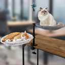 2-Tier Cat Desk Bed Dual Hammock Desk Mounted Perch for 12 Cats, Space-Saving Shelf with Soft Plush & Breathable Mesh Pads, Adjustable Height, Feather Toy Included