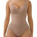 SHAPERX Women's Seamless Bodysuits Tummy Control Shapewear Briefs Body Shaper with Removable Pads,SZ5433-Sienna-S/M