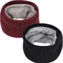 Loritta Neck Warmer Winter Warm Infinity Scarf Double-Layer Thick Fleece Windproof Scarves for Women Men (Black & Wine Red)