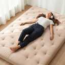 ZonLi Japanese Floor Futon Mattress 100% Cotton Washable Cover Foldable | 80" x 76" King Size 4" Thick Tatami Mat Sleeping Pad, Roll Up Floor Lounger Bed for Guest, Dormitory, Camping & Travel