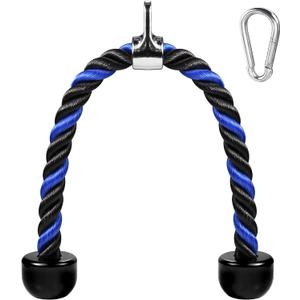 Deluxe Tricep Rope Pull Down Cable, 27 & 36 Inch Rope Length, Easy to Grip & Non-Slip Cable Attachment for Gym Workout Exercise (Blue&Black-27'')