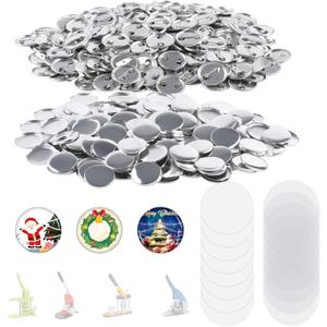 500 Sets Blank Metal Button Making Supplies Badge Parts, 32mm/1.25 inch Round Metal Button Kit for Button Maker Machine, Including Metal Shells Metal Back Cover Clear Film and Paper