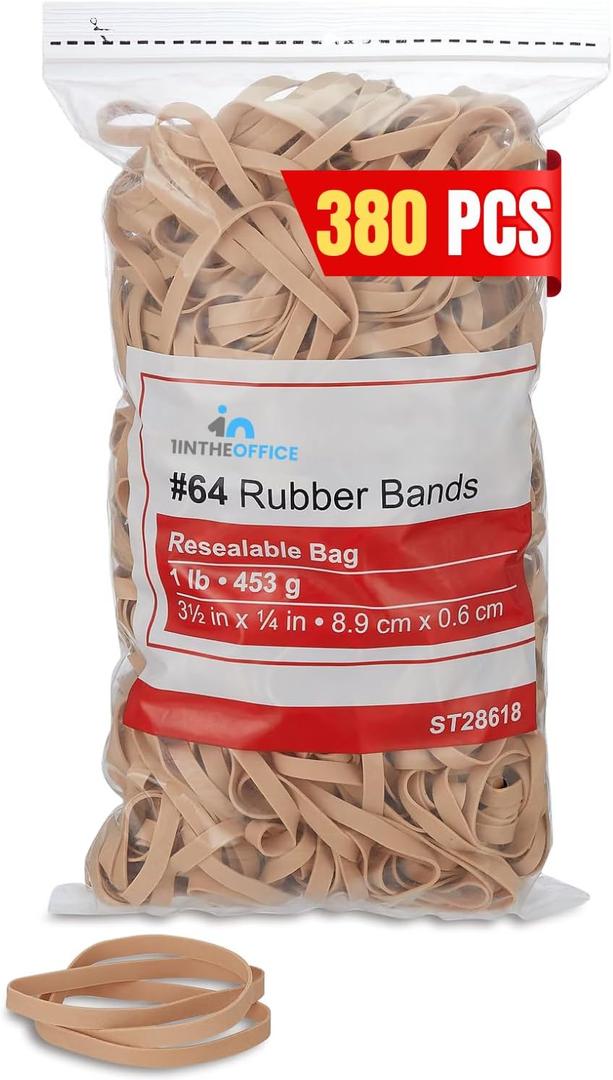 1InTheOffice Thick Heavy Duty Rubber Bands, Beige, Size 64, 380 Pcs